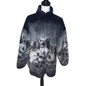 Vintage Nature Made In USA Wolf Fullzip Fleece Jacket Teddy Outdoor